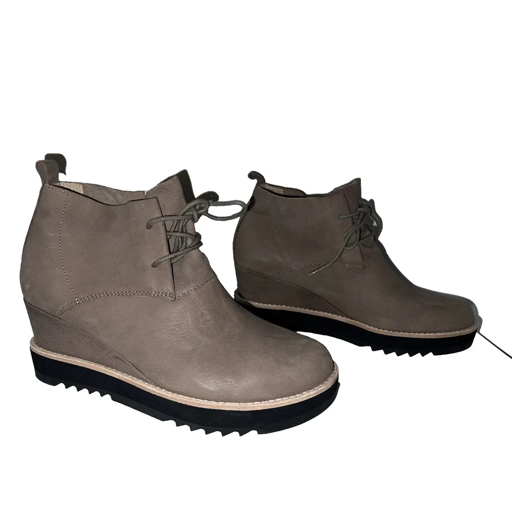 EILEEN FISHER Shoes Women's Size 9 Brown Nubuck Leather Capa Wedge Boots Booties